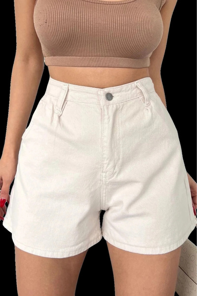 Genel Markalar Mini Denim Şort cepli -KREM