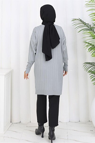 TRENDTESETTÜR Women's Gray Knitwear Cardigan t 9713