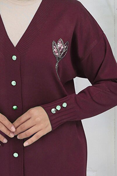 TRENDTESETTÜR Women's Plum Pul Detail Knitwear Cardigan t 0623