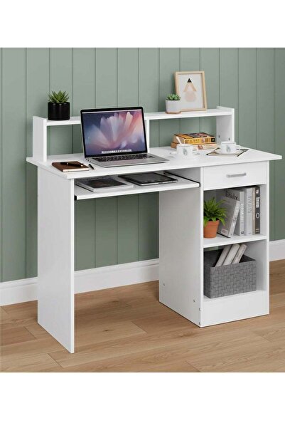 AGD Modern computer & laptop desk, multifunctional study desk with storage drawers, white