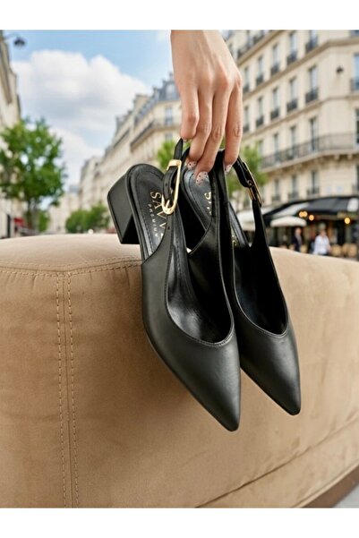 AUREA MILANO Women's Black Glittery Strappy New Season Low Heel Shoes