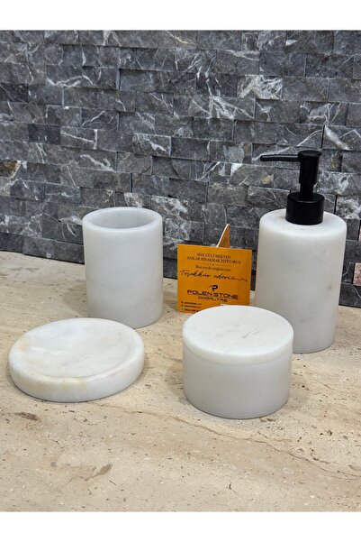 Polen Stone – Matte White Natural Marble Bathroom Set