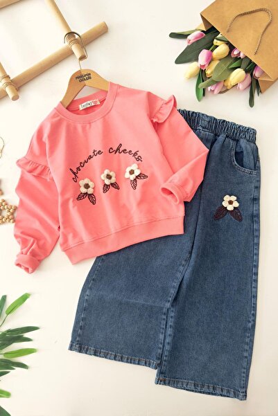 Minigimin Cicileri Set de 2 pantaloni pentru fetiță, cu broderie florală, din...