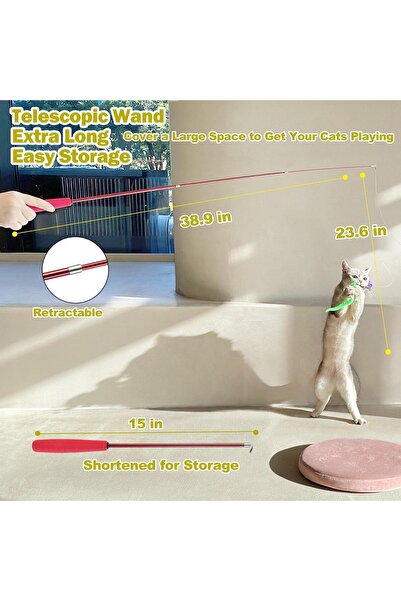 Generic Delieu Interactive Cat Toys, Retractable Wand and Feather Toys Refills for Indoor Cats to Chase and