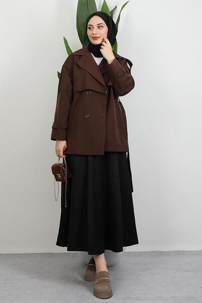 GİYZAMİLA Κοντή καμπαρντίνα με λεπτομέρεια ζώνης, καφέ βαθύ χρώμα