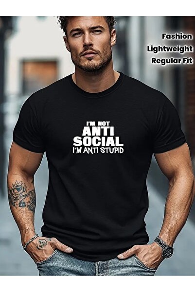 4desire.ro Tricou barbati ANTI SOCIAL Ink, Classic Regular Fit, Bumbac 100%, Vegan Approved