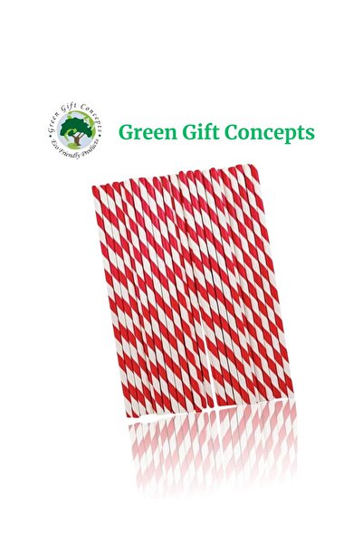 Green Gift Concepts - 100 قطعة من القش الورقي الأحمر والأبيض القابل للتحلل الحيوي والصالح للأكل