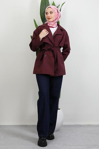 GİYZAMİLA Κοντή καμπαρντίνα με λεπτομέρεια ζώνης μπορντό