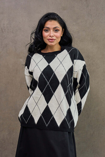 KÜÇÜĞÜM BUTİK Diamond Patterned Black Knitwear Sweater