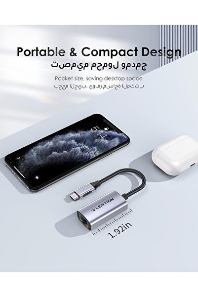 LENTION USB C to Gigabit Ethernet Adapter (CB-CU604) - 1000Mbps, Space Gray