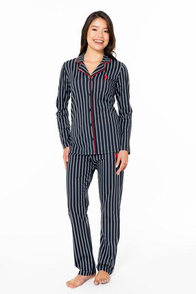 U.S. Polo Assn. Women's shirt collar loungewear pajama set, 100% cotton