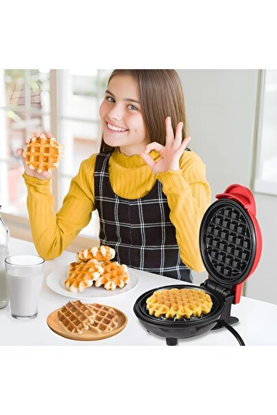 iTin Mini Waffle Maker, 350W, Non-Stick Plates, LED Indicator, Compact Design, Red