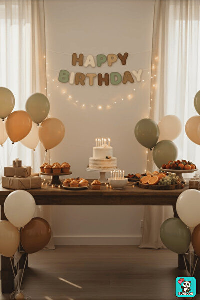 Bunloon Özel Kesim Happy Birthday Retro Kahve Banner - Modern Boho Doğum Günü Yazısı
