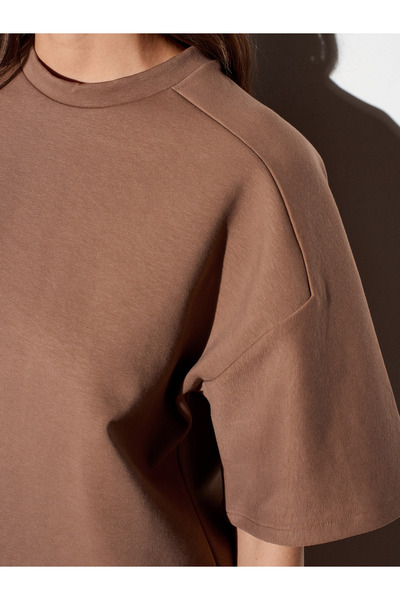 Dilvin 31975 Short Sleeve Oversized T-Shirt-Mink