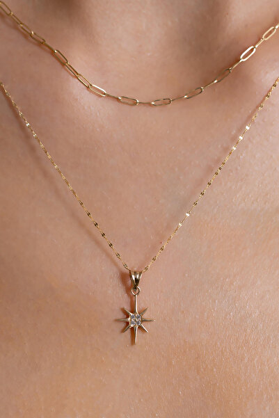 AMES GOLD KUYUMCULUK 14 Ayar Altın Ataç ve Kutup Yıldızı Kolye Işıltı Serisi