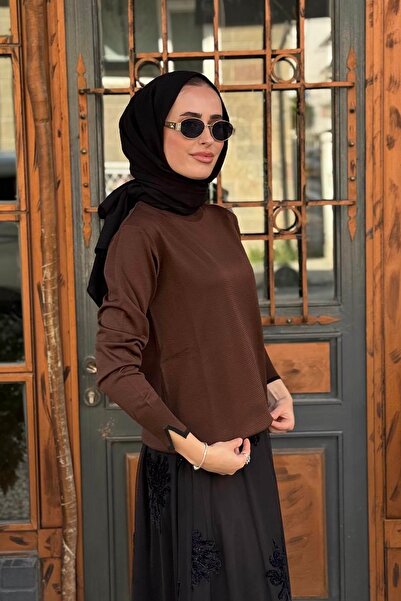Kayra Sleeve and Collar Piped Plain Basic Knitwear Sweater Ka-Sz-Trk14
