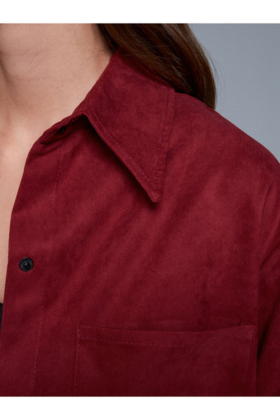 Dilvin 50532 Suede Shirt Jacket-Burgundy