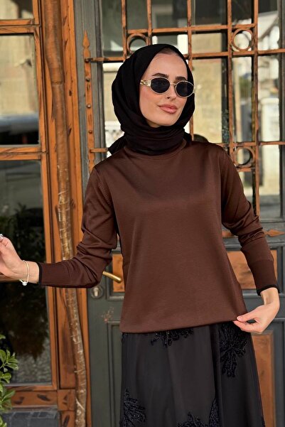 Kayra Sleeve and Collar Piped Plain Basic Knitwear Sweater Ka-Sz-Trk14