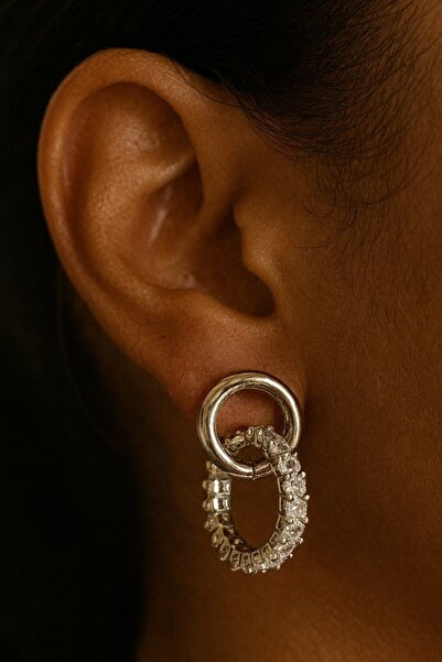 TAKIŞTIR Silver Color Stone Detailed Earrings (Pair)