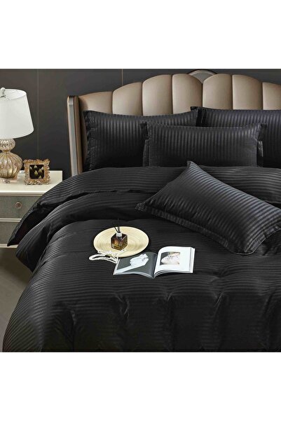 JOJO HOME Damask bed linen set, with elastic, 6 pieces, 180x200cm, Black