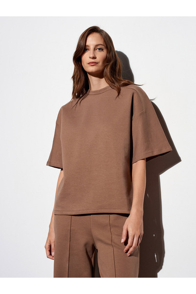 Dilvin 31975 Short Sleeve Oversized T-Shirt-Mink