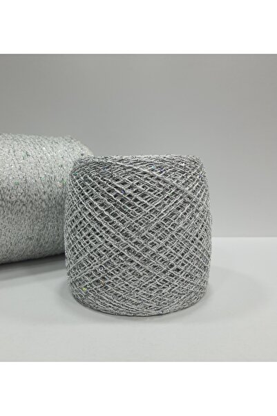 İPLİKOUTLET Beyaz Üzeri Gümüş Simli Hologram Pullu İp 200 Gram