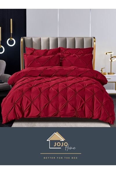 JOJO HOME Premium bedding set, 230x250cm, 6 pieces, with embroidered pleats, Bordeaux