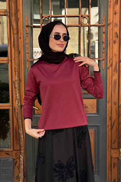 Kayra Sleeve and Collar Piped Plain Basic Knitwear Sweater Ka-Sz-Trk14