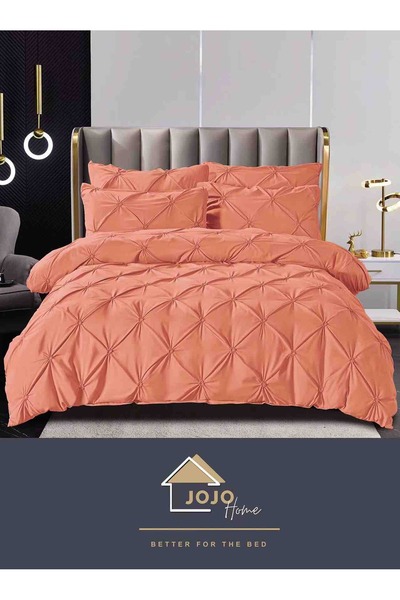 JOJO HOME Premium bedding set, 230x250cm, 6 pieces, with embroidered pleats, Peach