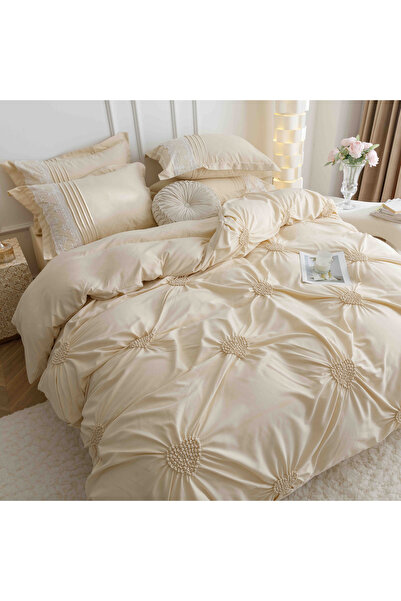 JOJO HOME Bed linen set, soft touch cotton, 240x250cm, 6 pieces, Cream