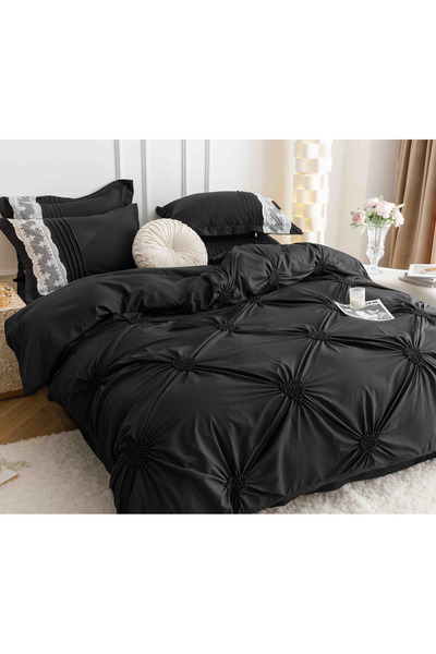 JOJO HOME Bed linen set, soft touch cotton, 240x250cm, 6 pieces, Black