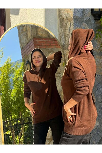 Punta Otantik Mt3096 Hooded Pocket Knitwear Sweatshirt Brown