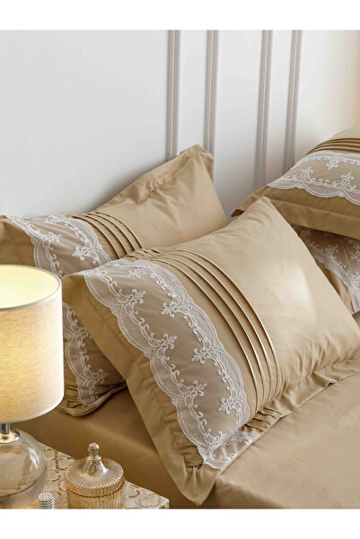 JOJO HOME Bed linen set, soft touch cotton, 240x250cm, 6 pieces, Beige
