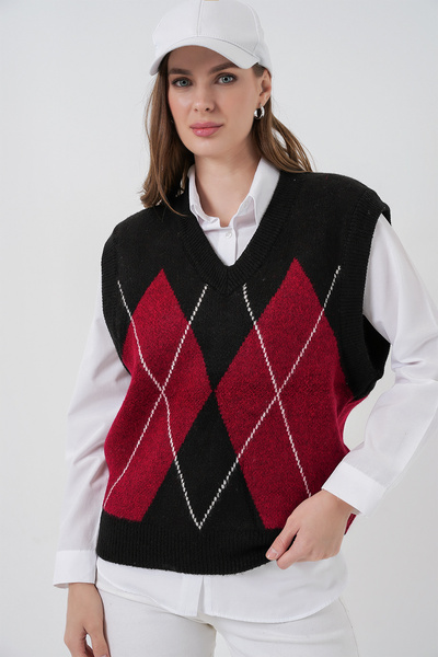 Bigdart Damen-Pullover mit Rautenmuster 15940 – Schwarz