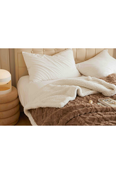 JOJO HOME Warm cocolino blanket, knitted pattern, 200x230cm, Brown