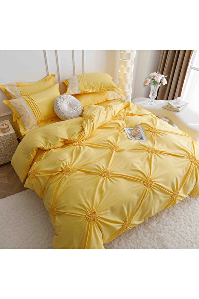JOJO HOME Bed linen set, soft touch cotton, 240x250cm, 6 pieces, Yellow
