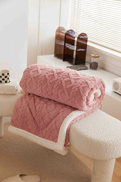 JOJO HOME Warm cocolino blanket, knitted pattern, 200x230cm, Pink