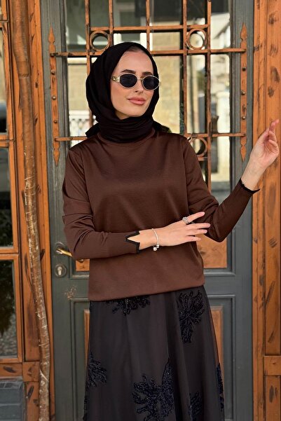 Kayra Sleeve and Collar Piped Plain Basic Knitwear Sweater Ka-Sz-Trk14