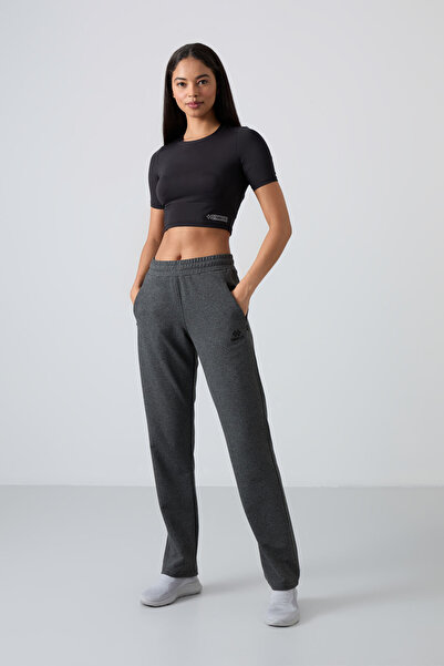 TOMMY LIFE Anthracite Melange Comfortable Fit Classic Leg Women's Sweatpants with Hidden Zipper Pocket - 94148