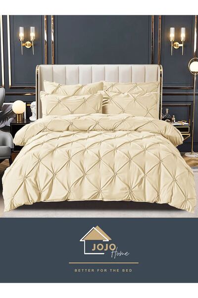 JOJO HOME Premium bedding set, 230x250cm, 6 pieces, with embroidered pleats, Cream