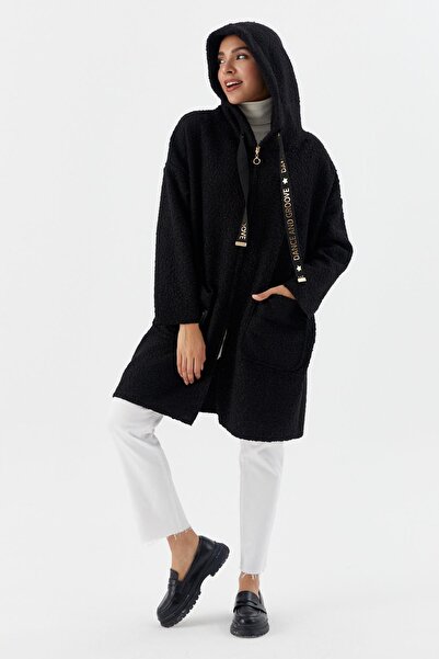 Shopping Shop Hooded Pocket Long Cardigan Black