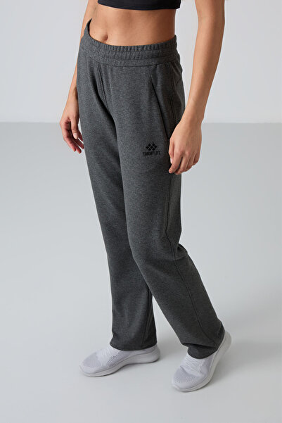 TOMMY LIFE Anthracite Melange Comfortable Fit Classic Leg Women's Sweatpants with Hidden Zipper Pocket - 94148