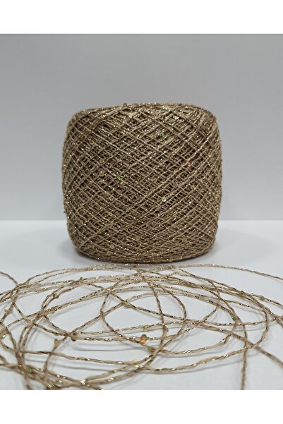 İPLİKOUTLET Bej Üzeri Gold Simli Hologram Pullu İp 200 Gram