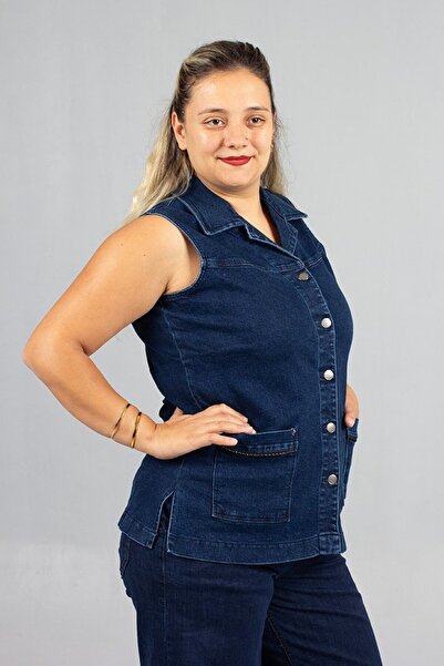 Truva XXL Plus Size Navy Blue Denim Tunic Vest – for Stylish and Comfortable Everyday Outfits