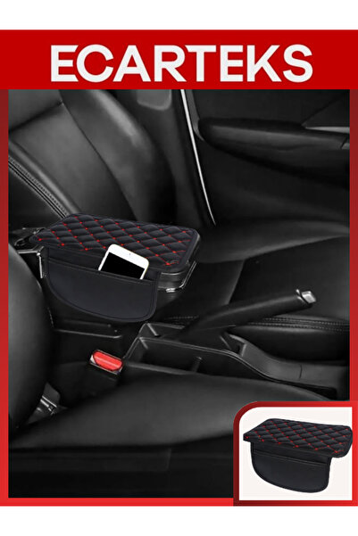 Ecarteks Car Leather Quilted Auto Armrest Cover, Vehicle Armrest Cover, Organizer – Universal Armrest Protector