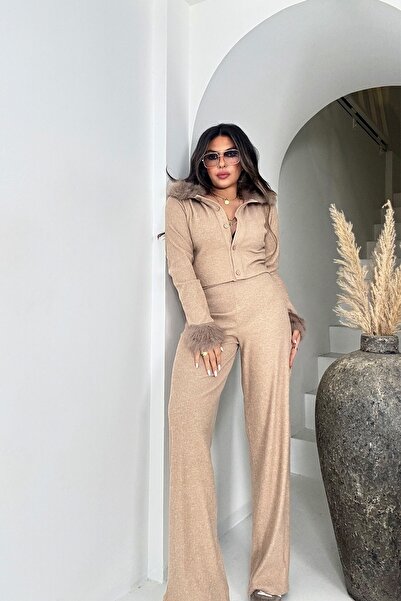 Sohotique By P Fur Detailed Soft Touch Suit Beige