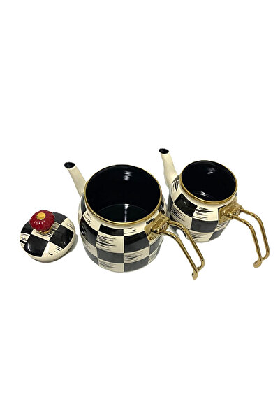 ACAR Qualita King Xap-5758 Mini Enamel Checkerboard Teapot Set