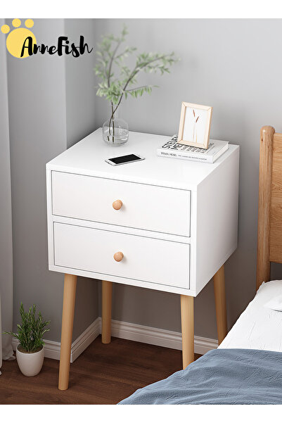 AnneFish طاولة بجانب السرير بمقاس 45*35*60 سم مع درج، طاولة بجانب السرير، طاولة جانبية عصرية من طبقتين، طاولة قهوة في نهاية الطاولة