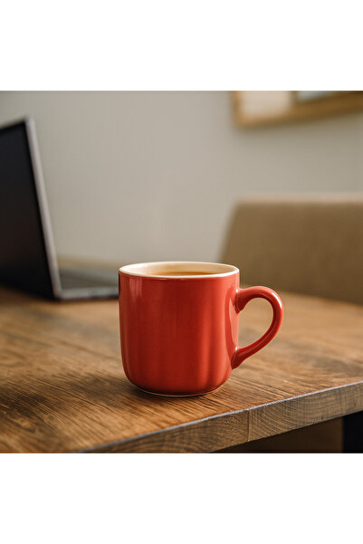 CERCİBAZAAR Colorful Ceramic Mug – 300 ml Modern Coffee Cup (Red White - Green Orange)