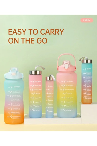 M&B WATER BOTTLE 4 Pack Gradient Sports Water Bottles Set with Time Markers, Leakproof Lid, BPA Free for Gym & Travel
